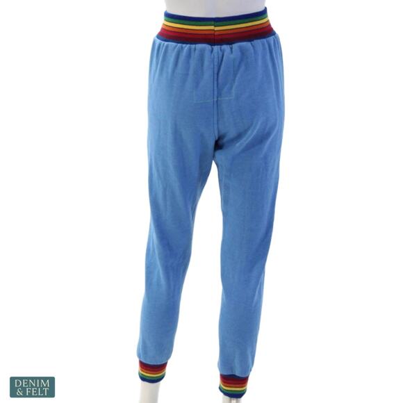 Aviator Nation Rainbow Stripe Sweatpants Blue Retro Coastal Cozy Luxe Joggers SM